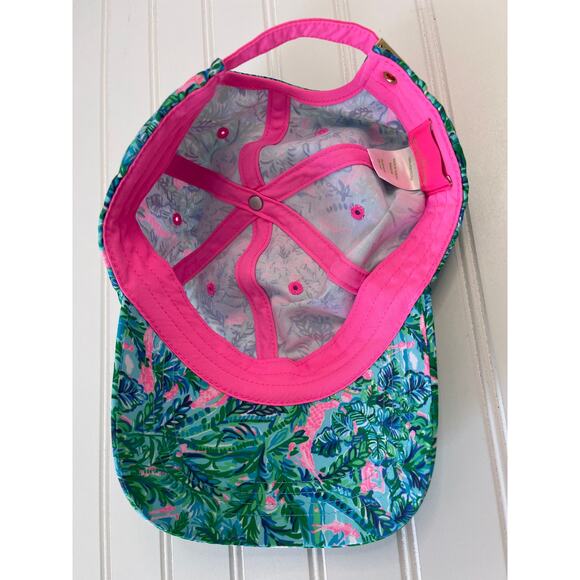 Lilly Pulitzer Tropical Golf Run Around Hat Green Pink Golf Cart Palm Trees - Picture 5 of 7